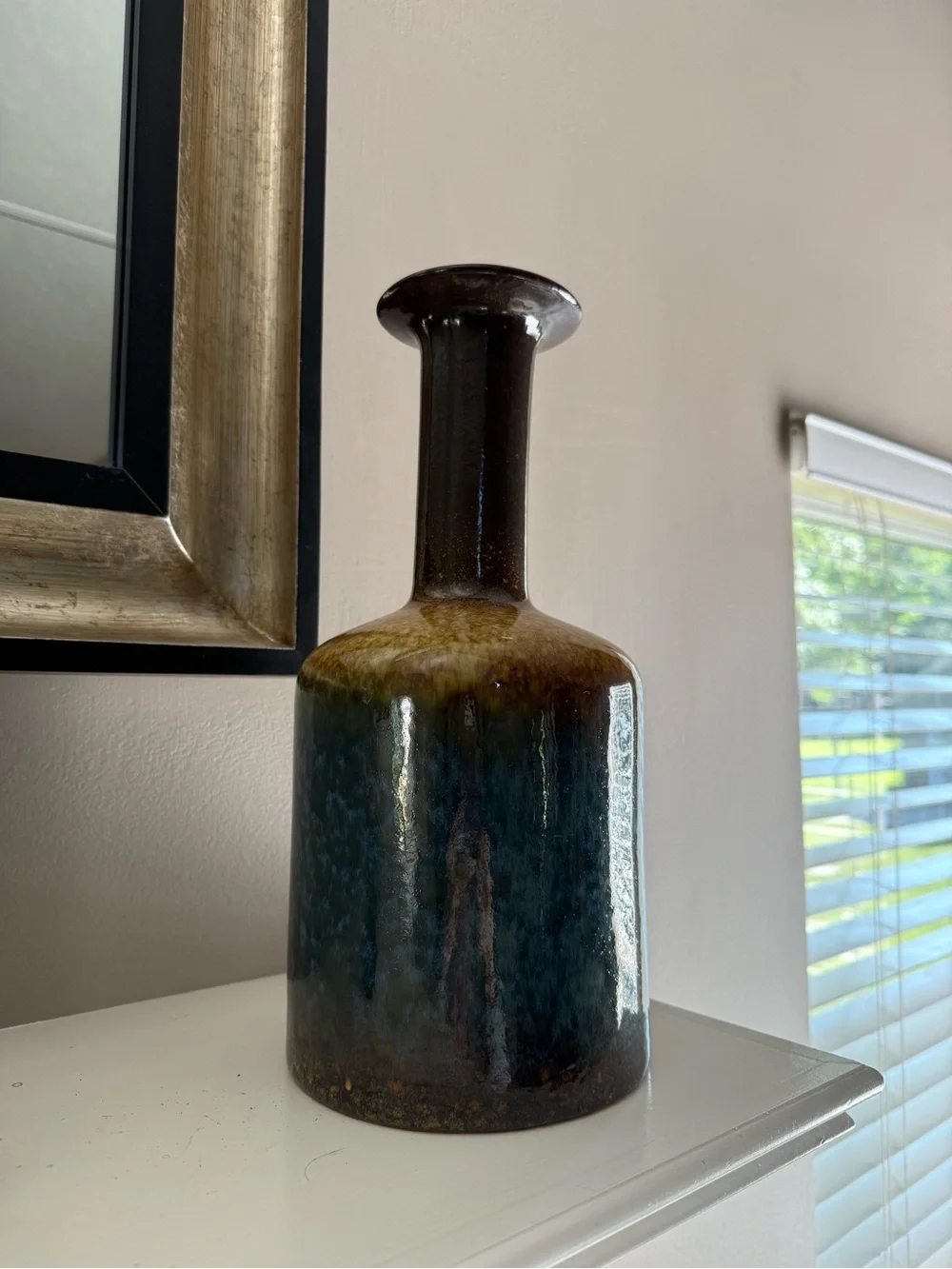 Source Unknown Brown and Blue Glazed Ceramic Bottle Vase